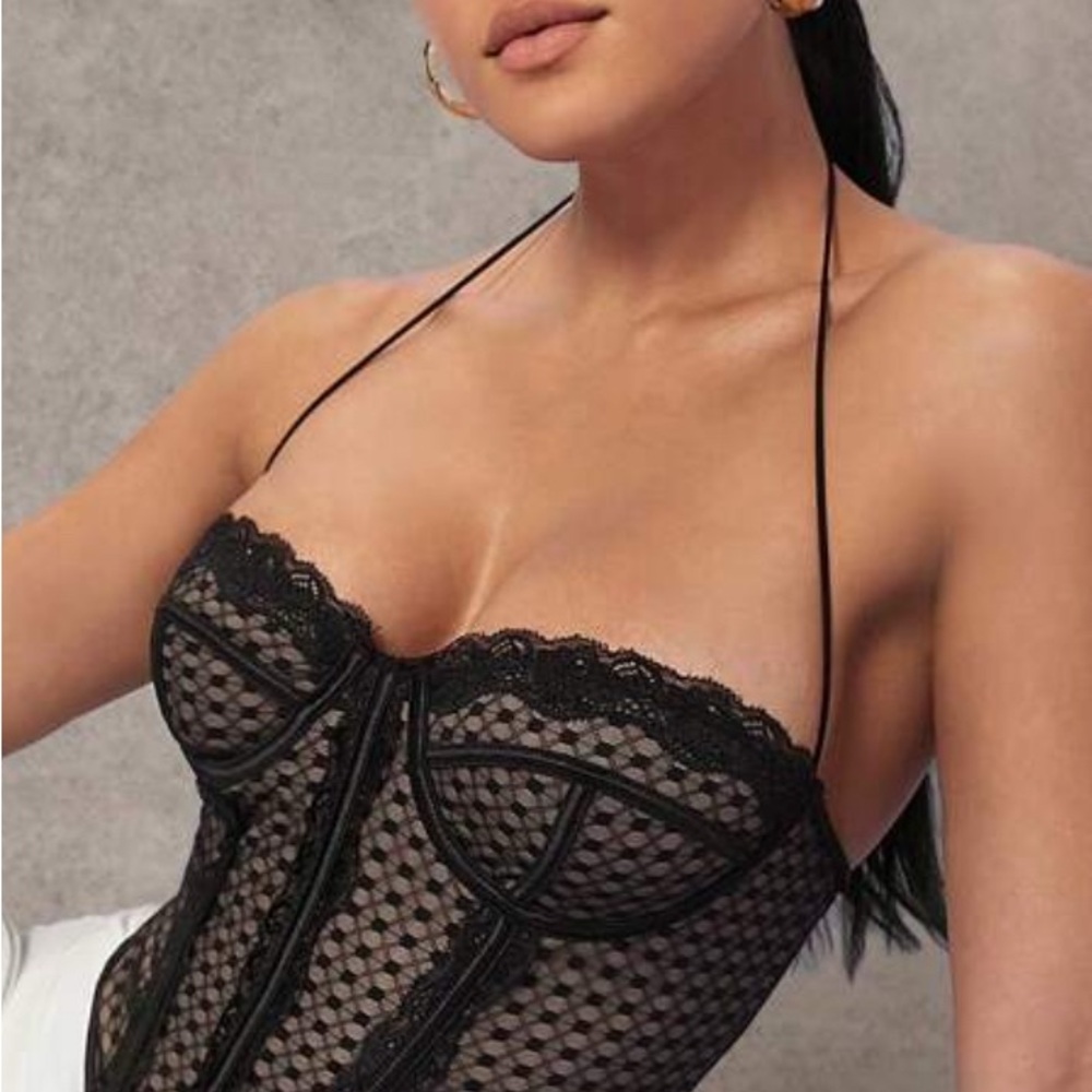 Black Lace Halter Corset Top